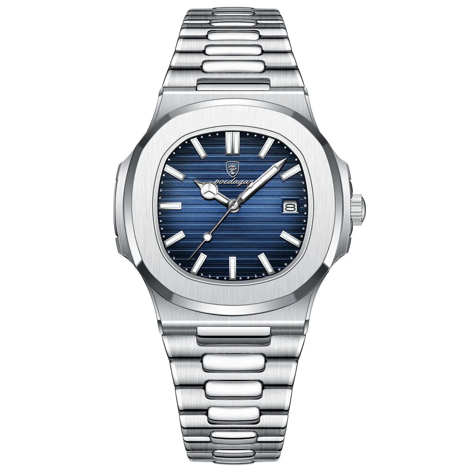 10 silver case blue dial steel strap