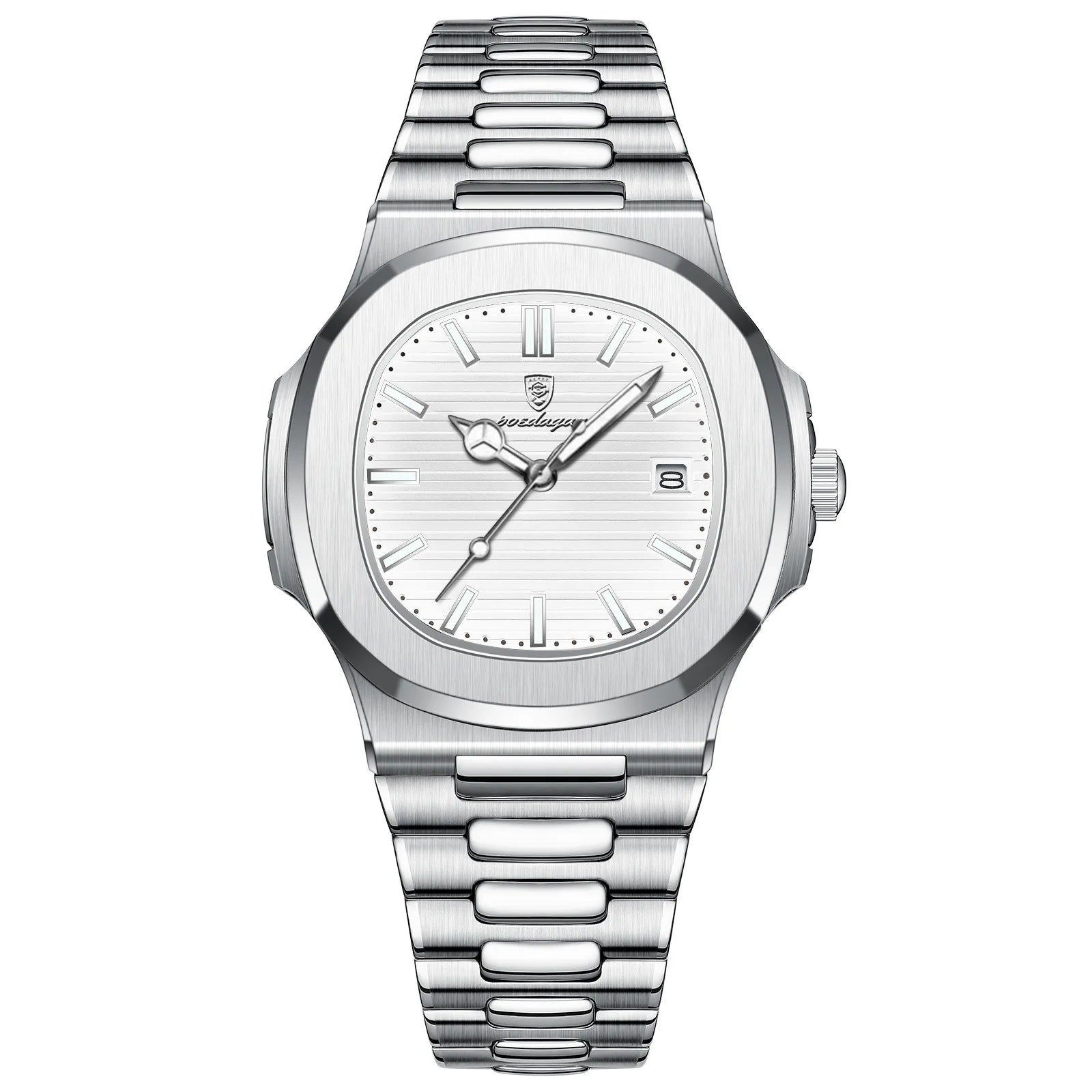 12 silver case white dial steel strap
